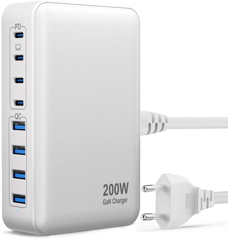 sccvee 220W GaN USB-C Nabíjacia stanica 6-portová – 4x USB-C + 2x USB-A – Rýchlonabíjačka pre MacBook Air, iPad, iPhone 15/16, Samsung, Pixel, notebooky