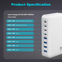 sccvee 220W GaN USB-C Nabíjacia stanica 6-portová – 4x USB-C + 2x USB-A – Rýchlonabíjačka pre MacBook Air, iPad, iPhone 15/16, Samsung, Pixel, notebooky 5