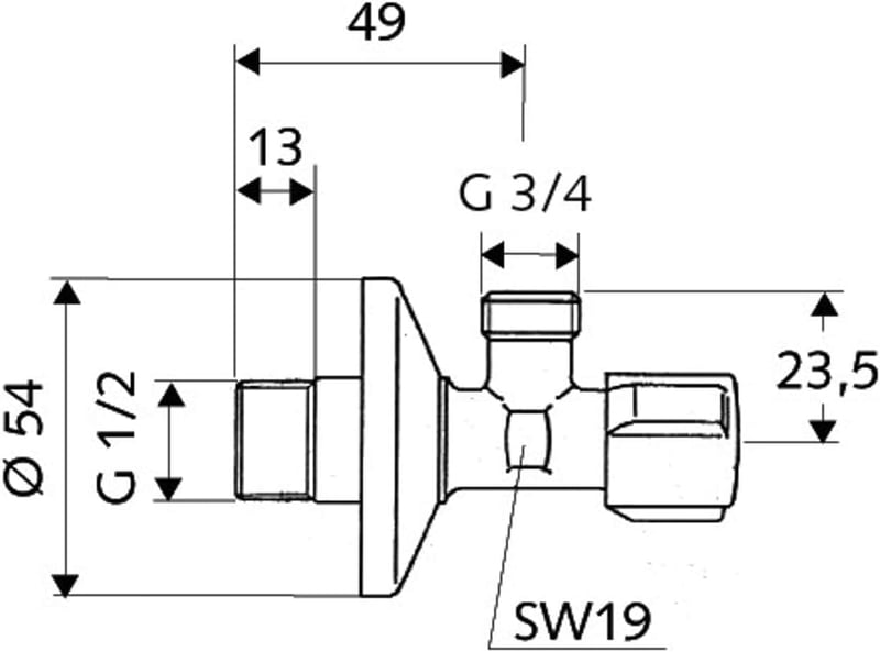 Schell Sarokszelep 1/2" x 3/4" Vízcsap Csatlakozó