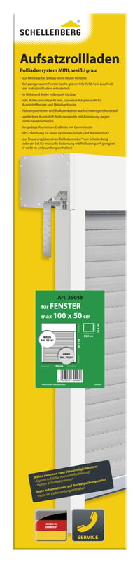 Schellenberg 39048 Set rulou aplicabil pentru fereastră, sistem Mini, PVC, 100x50 cm, alb/gri, ajustabil pe înălțime și lățime, cu izolație EPS 8