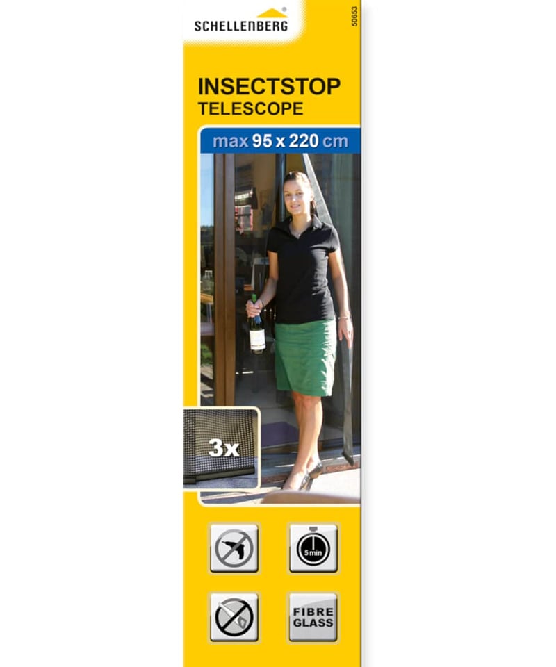 Schellenberg 50653 Teleskopická sieť proti hmyzu na balkónové dvere, šírka 75 – 95 cm, výška 220 cm, antracitová