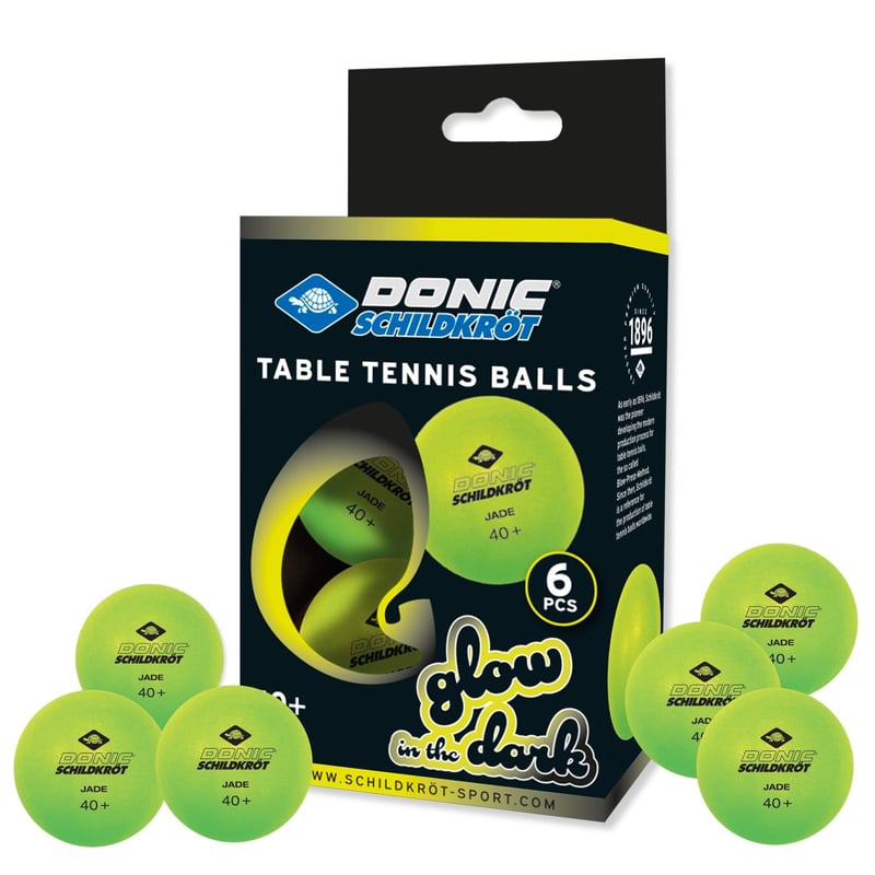 Set 6 mingi de ping-pong Schildkröt Donic Poly 40+, fluorescente, care strălucesc în întuneric, verde deschis