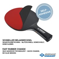 Náhradný poťah na stolný tenis Schildkröt Donic QRC Level 900 – 1,9 mm špongia, schválený ITTF (Champion), na bleskovú výmenu, čierna/červená 3