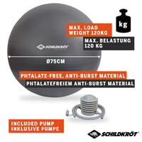 Gymnastická lopta Schildkröt 75 cm, antracitová – joga, rovnováha, fyzioterapia a sedenie v kancelárii, max. nosnosť 120 kg, vrátane pumpy 2