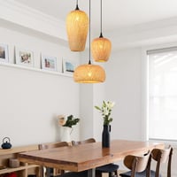 Schindora Bambusz boho 3 izzós függőlámpa, kézzel szőtt fonott lámpabúra, E27, természetes, étkező konyha nappali hálószoba 2
