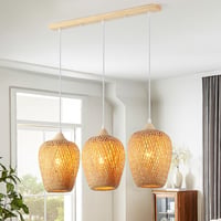 Schindora Bambusz Függőlámpa Boho Kézzel Szőtt Vintage 3 Ágú Lámpatest Nappali Hálószoba Konyha 1