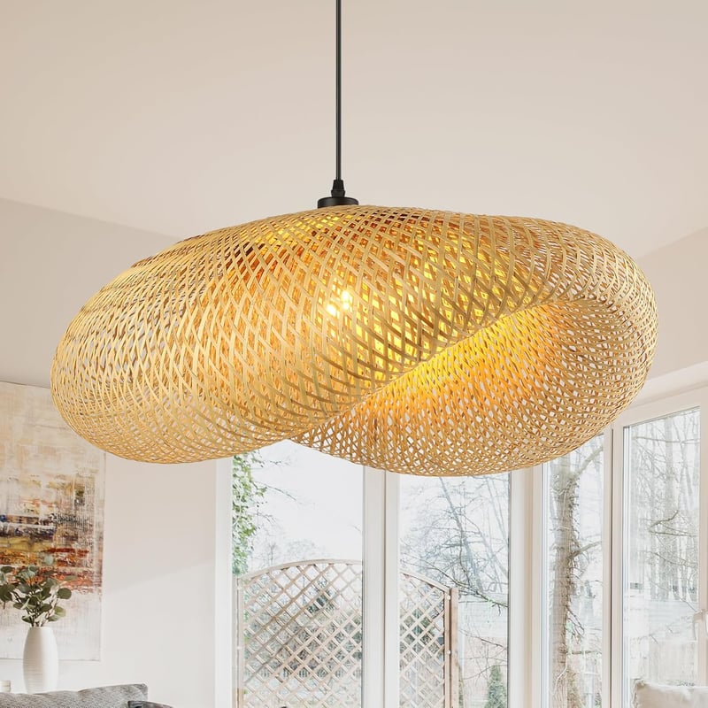 Schindora Retro Rattan Függőlámpa 80cm Boho Kézzel Szőtt E27