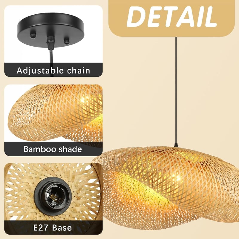 Schindora Retro Rattan Függőlámpa 80cm Boho Kézzel Szőtt E27
