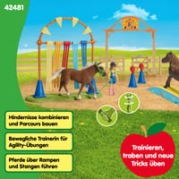 Schleich Farm World Pony Agility Starter Set 42481 – Set de joacă cu 2 ponei, traseu cu obstacole și accesorii, 48 piese, de la 3 ani 5