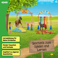Schleich Farm World Pony Agility Starter Set 42481 – Set de joacă cu 2 ponei, traseu cu obstacole și accesorii, 48 piese, de la 3 ani 7