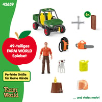Set de joacă Schleich Farm World Forest Farmer cu vehicul 42659 – Fermierul Paul, câine, vehicul de teren și accesorii, 49 piese, de la 3 ani 5