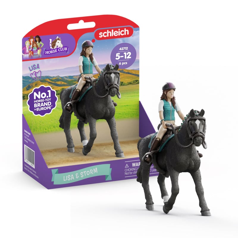 Set de joacă Schleich Horse Club Lisa și Storm 42712 cu figurină articulată și accesorii pentru echitație, 6 piese, începând cu vârsta de 5 ani