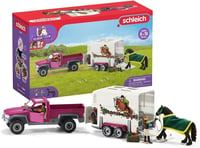Herná súprava Schleich Horse Club Pick-up s prívesom pre kone 42346 – 38 dielov, auto, príves, kôň, 2 figúrky a doplnky, od 5 rokov 1