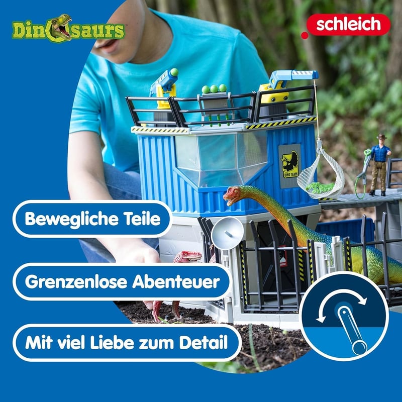 SCHLEICH Nagy Dinoszaurusz Kutatóállomás 72 részes játékszett 2 dinóval és Maxx kutatóval, 4-12 éves gyerekeknek