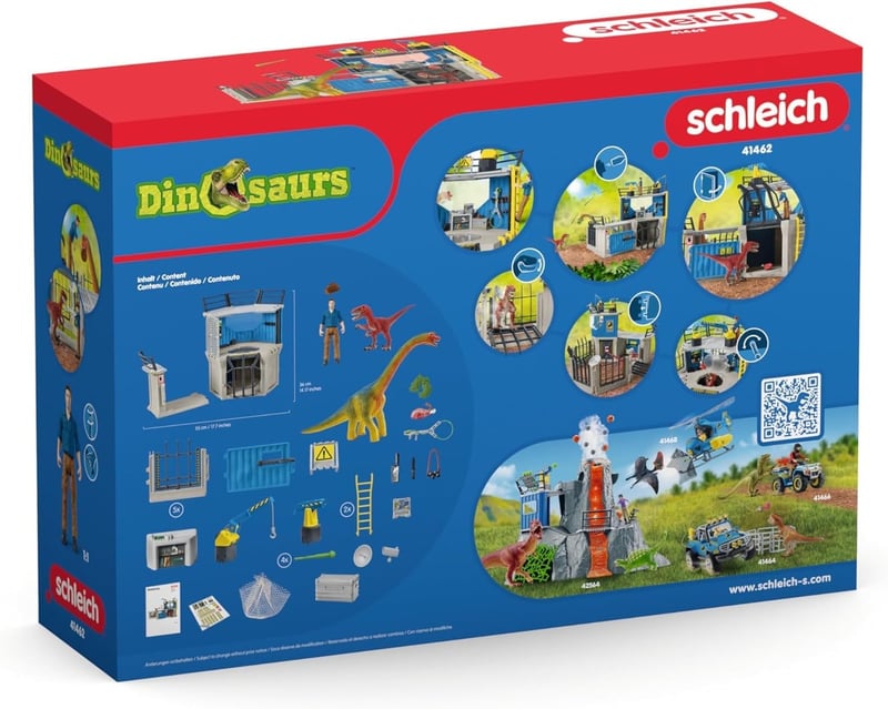 SCHLEICH Nagy Dinoszaurusz Kutatóállomás 72 részes játékszett 2 dinóval és Maxx kutatóval, 4-12 éves gyerekeknek