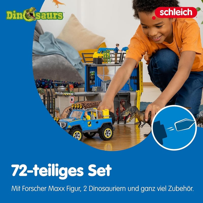 SCHLEICH Nagy Dinoszaurusz Kutatóállomás 72 részes játékszett 2 dinóval és Maxx kutatóval, 4-12 éves gyerekeknek