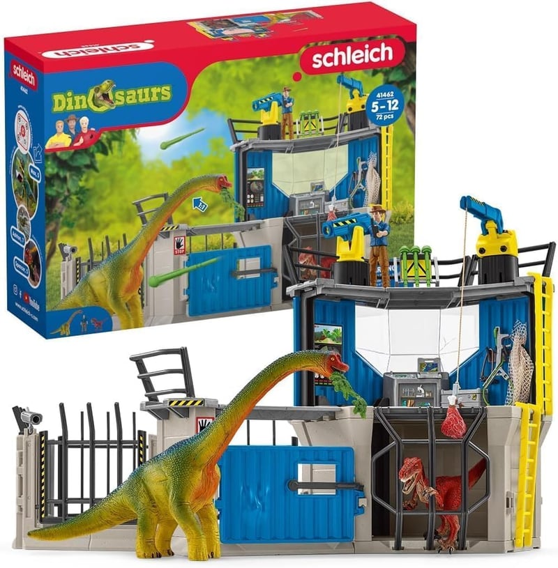SCHLEICH Nagy Dinoszaurusz Kutatóállomás 72 részes játékszett 2 dinóval és Maxx kutatóval, 4-12 éves gyerekeknek