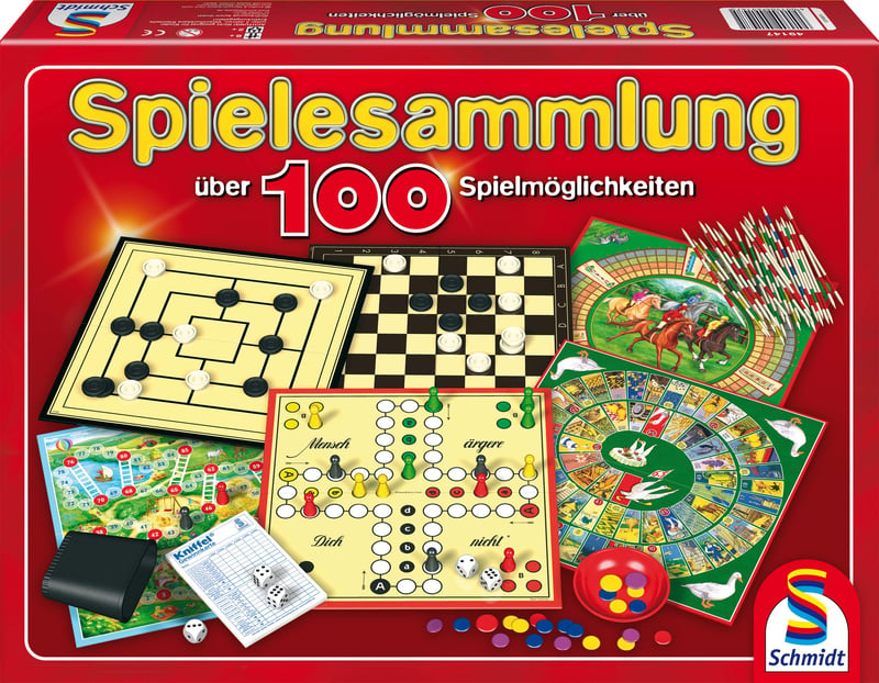 Schmidt Spiele 49147 Hracia súprava – 100 hier v jednej škatuli, spoločenská hra pre deti aj dospelých