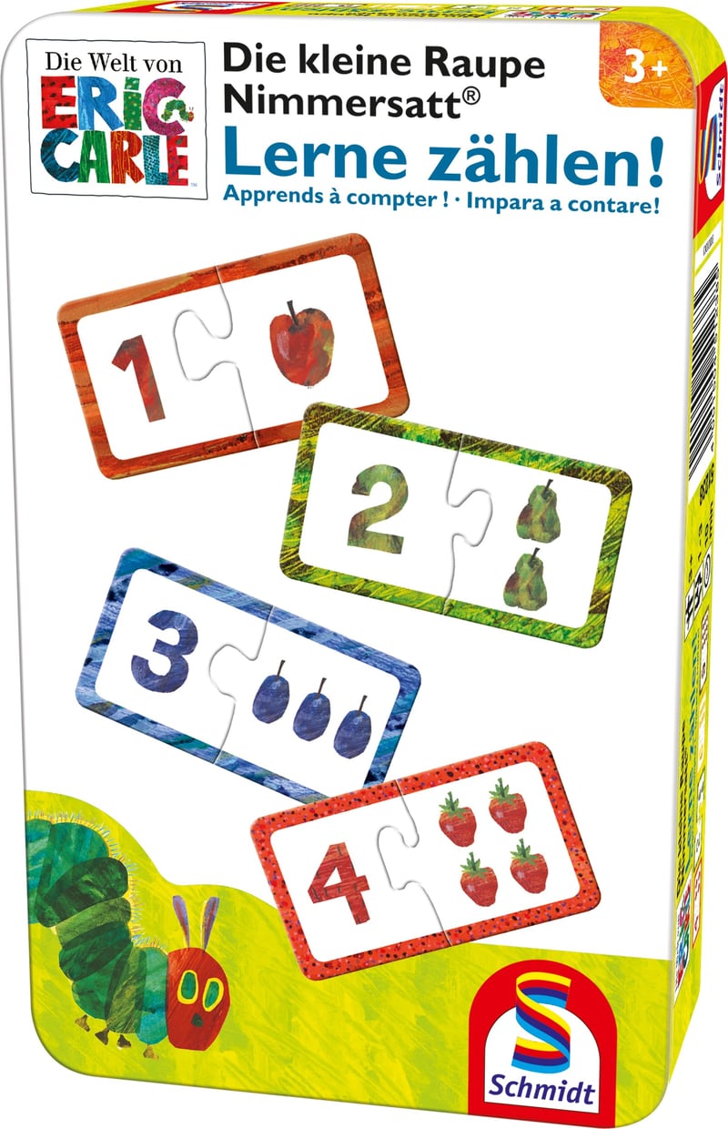 Schmidt Spiele 51238 Hladná húsenica, počítacia cestovná hra v kovovej krabičke – detská spoločenská hra
