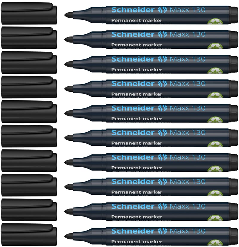 Schneider Maxx 130 trajni marker crni, širina traga 1-3 mm, punjiv, pakiranje od 10 komada, za karton, foliju, staklo, metal, drvo