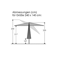 Obdĺžnikový záhradný slnečník Schneider Sevilla v striebornosivej farbe s oceľovým rámom 240x140 cm a polyesterovým poťahom 8