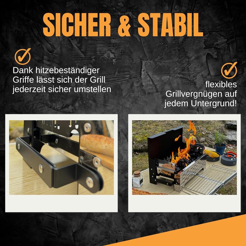 SCHNEIDERFREUDE Összecsukható Camping Grill Magasságállítható Grillezéshez Táskával