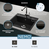 Schock Nemo N-100 granitni kuhinjski sudoper 57x51 cm, asfalt, Cristalite, za ormarić od 60 cm, s ekscentričnim odljevom 3