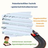 Schreibathlet Schreibpilot písanka s reliéfnymi písmenami pre ľavákov na nácvik písaného písma, pre začiatočníkov v škole, odporúčaná pedagógmi 4