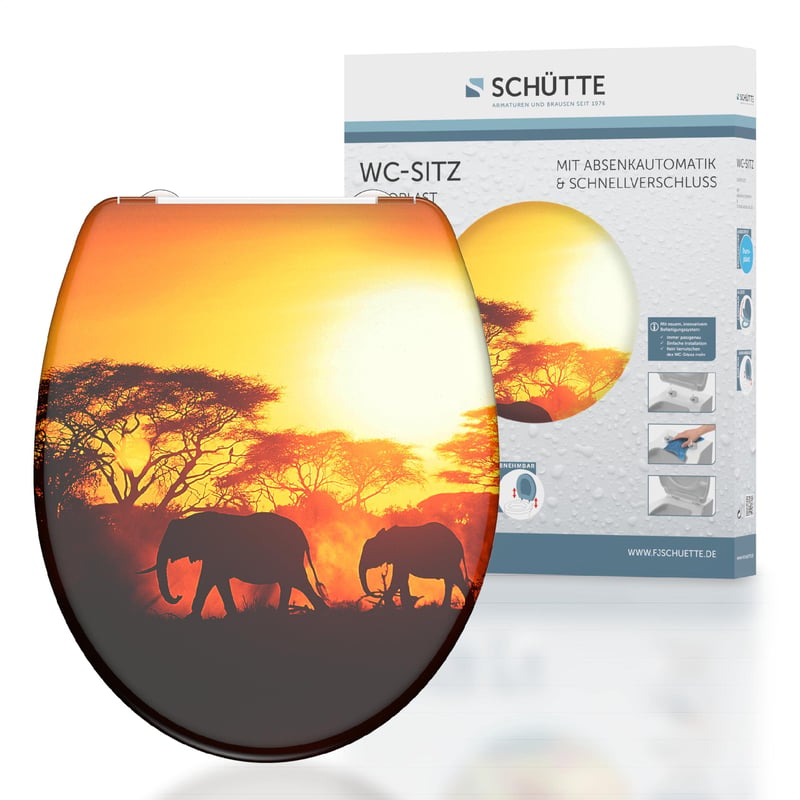 Capac WC Schütte Africa din Duroplast cu închidere lentă și sistem de eliberare rapidă, capacitate de susținere 175 kg, capac cu model