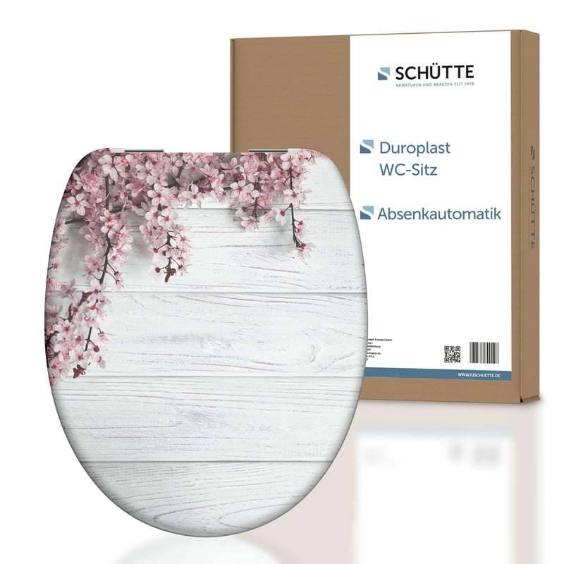 Capac de WC Schütte Flowers & Wood cu închidere lentă, din duroplast, rezistență la sarcină de 150 kg, cu model floral colorat