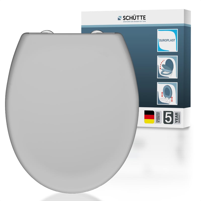 Oválne WC sedadlo Schütte s mechanizmom Soft-Close, odnímateľným duroplastovým vekom, upevnením pomocou lepidla (DIY), nosnosťou 200 kg, 45,2x37,5 cm