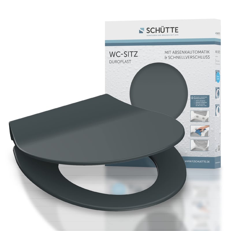 WC sedadlo Schütte SLIM ANTHRAZIT z duroplastu s funkciou pomalého sklápania a rýchloupínaním, plochý dizajn, nosnosť 175 kg