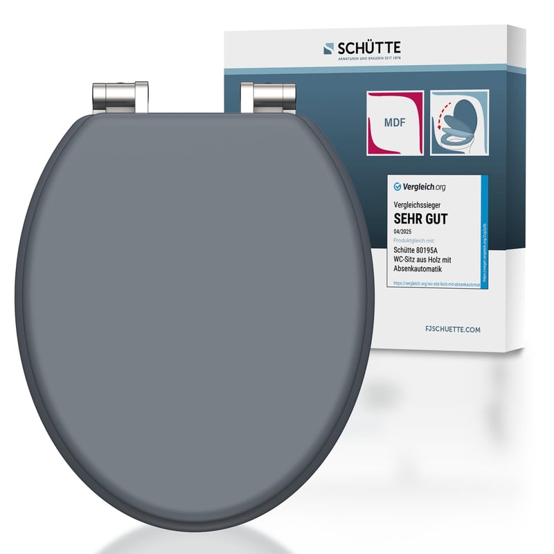 WC doska Schütte Spirit Grey s pomalým sklápaním, drevené jadro, sivá, nosnosť 150 kg, WC sedadlo s pozvoľným zatváraním