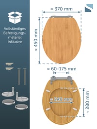 Capac de WC din bambus Schütte cu mecanism de închidere lentă și sistem de eliberare rapidă, capac detașabil, montare ușoară 2