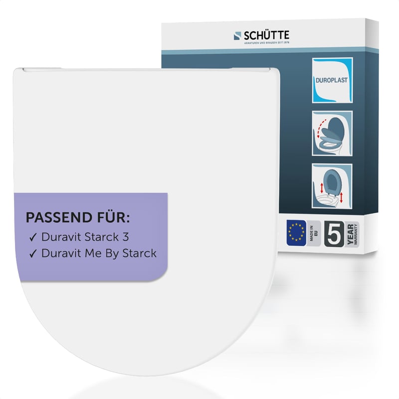 WC sedadlo Schütte pre Duravit Starck 3, so systémom Soft-Close, odnímateľné duroplastové veko, nosnosť 250 kg, výroba v EÚ, biele