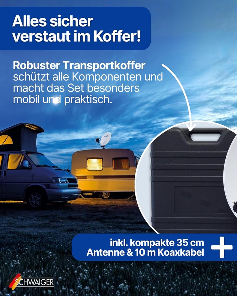 SCHWAIGER 9604 Camping Műholdas Rendszer Komplett Szett Vevővel és 10m Kábellel - small receiver