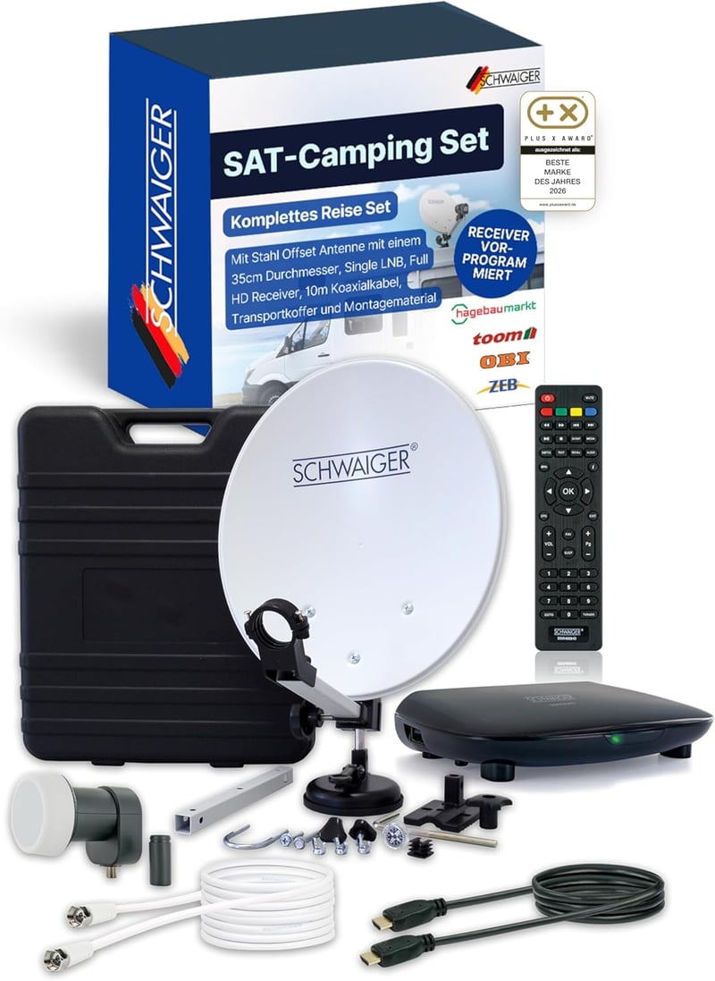 SCHWAIGER 9604 Camping Műholdas Rendszer Komplett Szett Vevővel és 10m Kábellel - small receiver