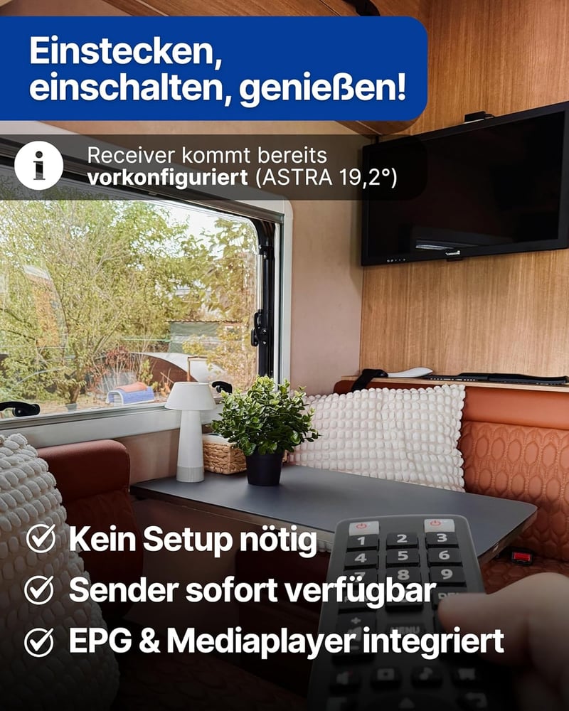 SCHWAIGER 9604 Camping Műholdas Rendszer Komplett Szett Vevővel és 10m Kábellel - small receiver