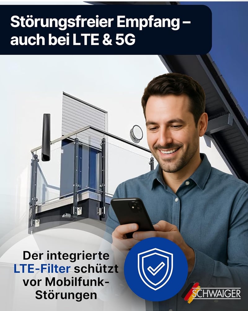 SCHWAIGER aktív kültéri antenna DVB-T2 DAB+ erősítővel, időjárásálló
