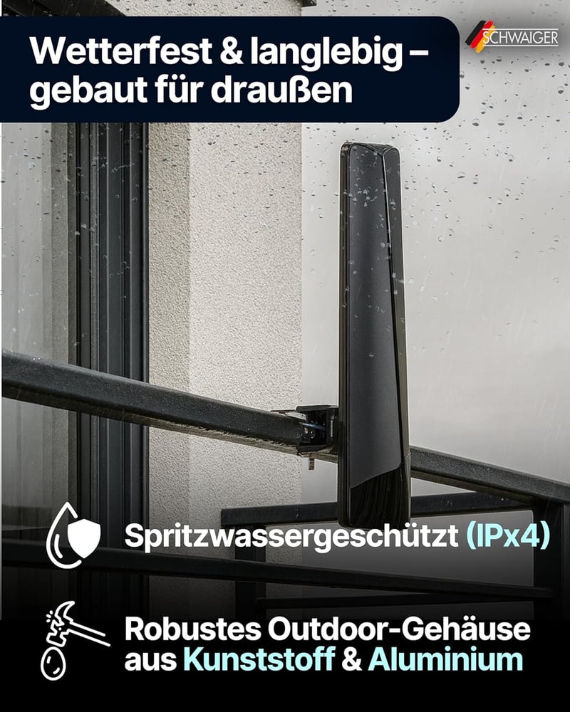 SCHWAIGER aktív kültéri antenna DVB-T2 DAB+ erősítővel, időjárásálló