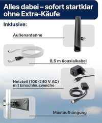 SCHWAIGER aktív kültéri antenna DVB-T2 DAB+ erősítővel, időjárásálló 6