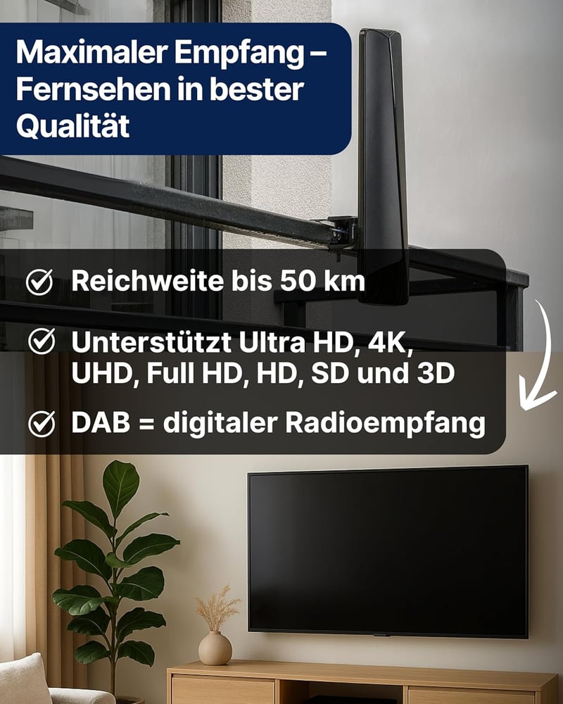 SCHWAIGER aktív kültéri antenna DVB-T2 DAB+ erősítővel, időjárásálló