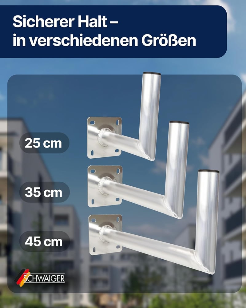 SCHWAIGER alumínium SAT fali tartó 45 cm műholdas antenna tartó WAH25A WAH35A WAH45A MAL30A