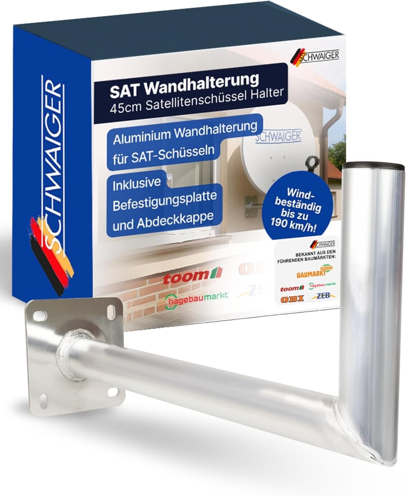 SCHWAIGER alumínium SAT fali tartó 45 cm műholdas antenna tartó WAH25A WAH35A WAH45A MAL30A