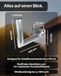 SCHWAIGER alumínium SAT fali tartó 45 cm műholdas antenna tartó WAH25A WAH35A WAH45A MAL30A 7