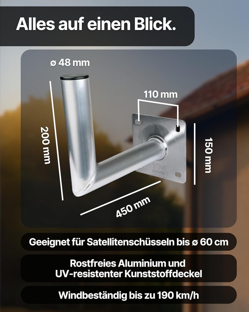 SCHWAIGER alumínium SAT fali tartó 45 cm műholdas antenna tartó WAH25A WAH35A WAH45A MAL30A