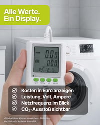 Schwaiger Merač nákladov na energiu a spotreby s veľkým displejom, meranie napätia, CO2 a prúdu, s predlžovacím káblom 3