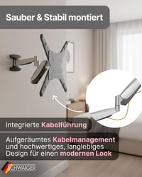 SCHWAIGER Full Motion TV fali tartó 23-55 hüvelyk, dönthető, forgatható, magasságállítható, kábelvezetővel, lapos TV-hez, szerelő készlettel 5