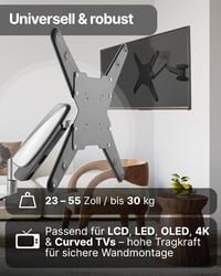 SCHWAIGER Full Motion TV fali tartó 23-55 hüvelyk, dönthető, forgatható, magasságállítható, kábelvezetővel, lapos TV-hez, szerelő készlettel 4