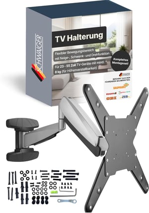 SCHWAIGER Full Motion TV fali tartó 23-55 hüvelyk, dönthető, forgatható, magasságállítható, kábelvezetővel, lapos TV-hez, szerelő készlettel